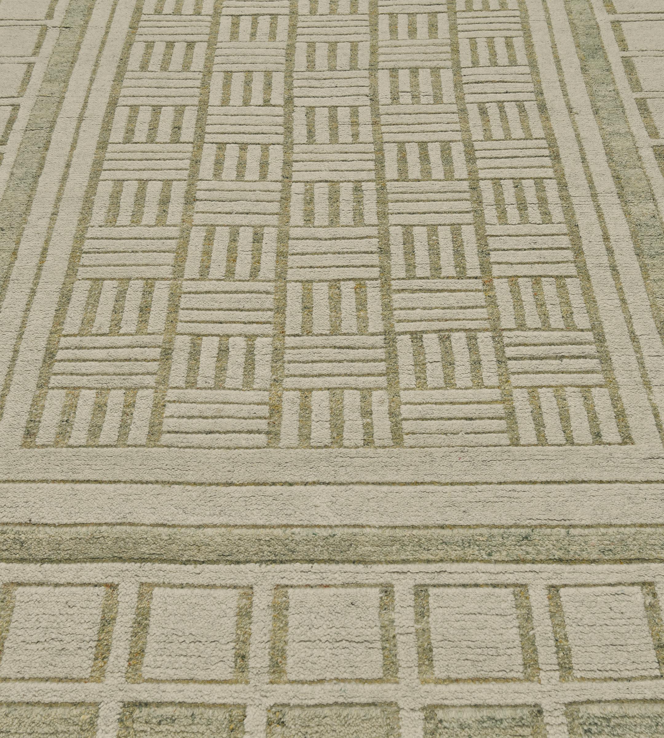Handwoven Contemporary Wool Pistachio-Green Swedish-Inspired Rug For Sale 4