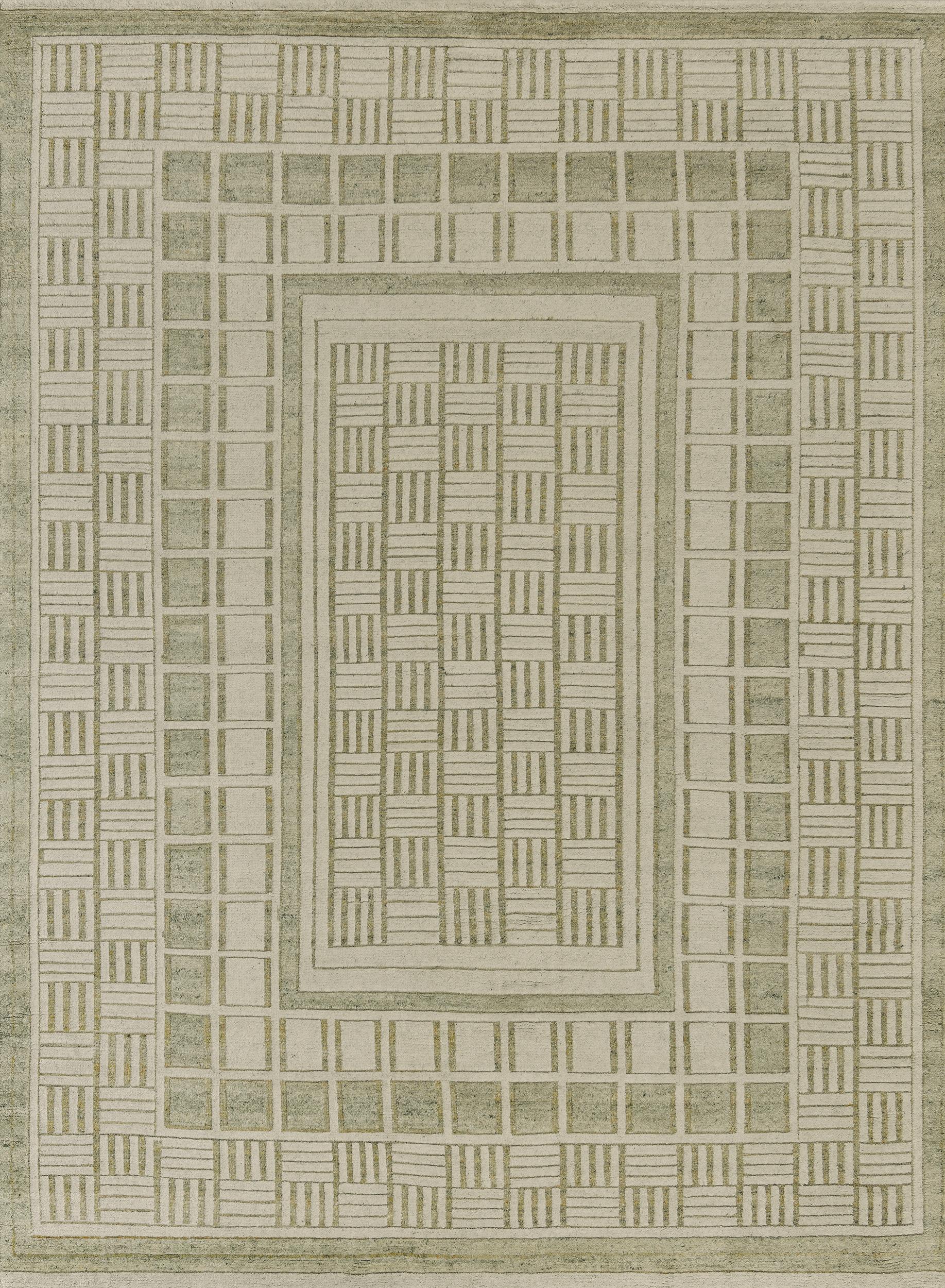 Handwoven Contemporary Wool Pistachio-Green Swedish-Inspired Rug For Sale