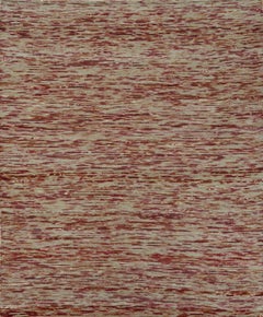 Handwoven Contemporary Wool Rug in Beige and Rust Red, Organic Textured Design