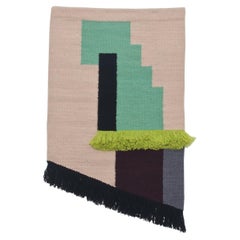 Handwoven Coral Geometric Wool Wall Tapestry by Noda Designs