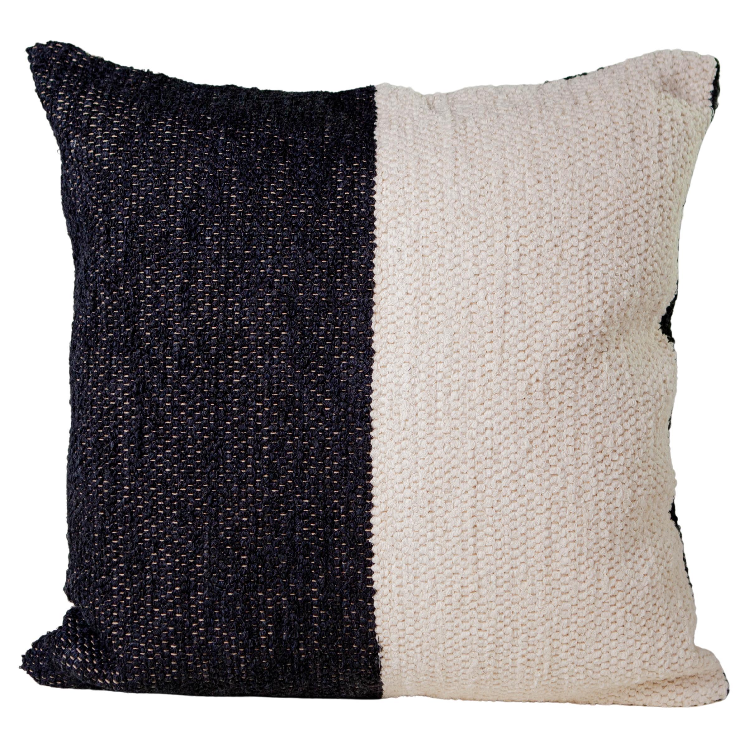 Handwoven Cotton Black and White Color Block Throw Pillow, in Stock