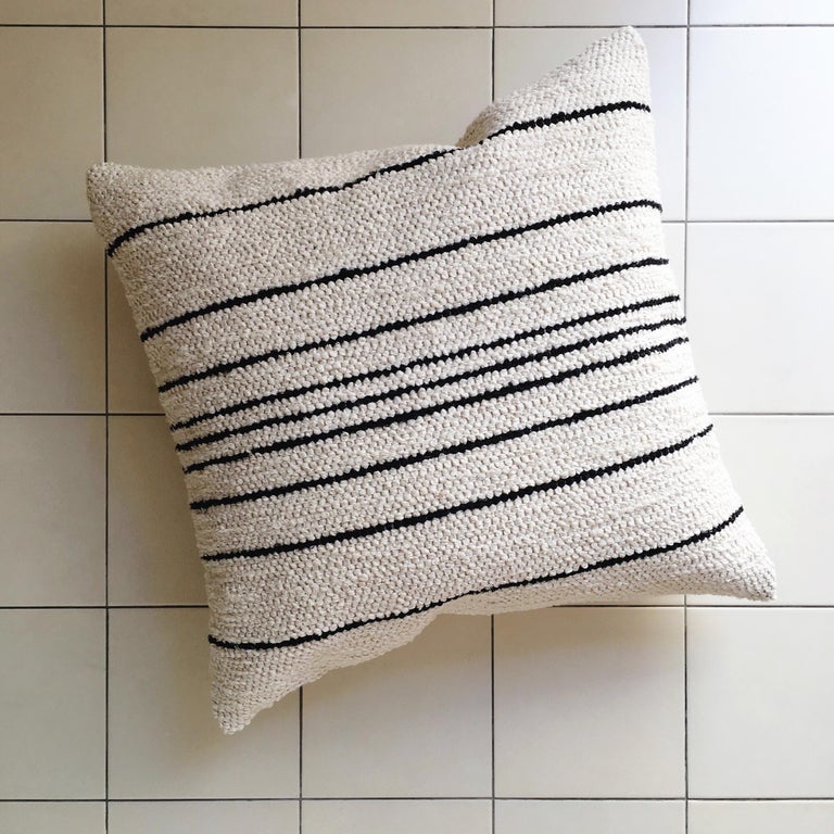 Handwoven Cotton Thin Stripe Throw Pillow in Black and Natural, in