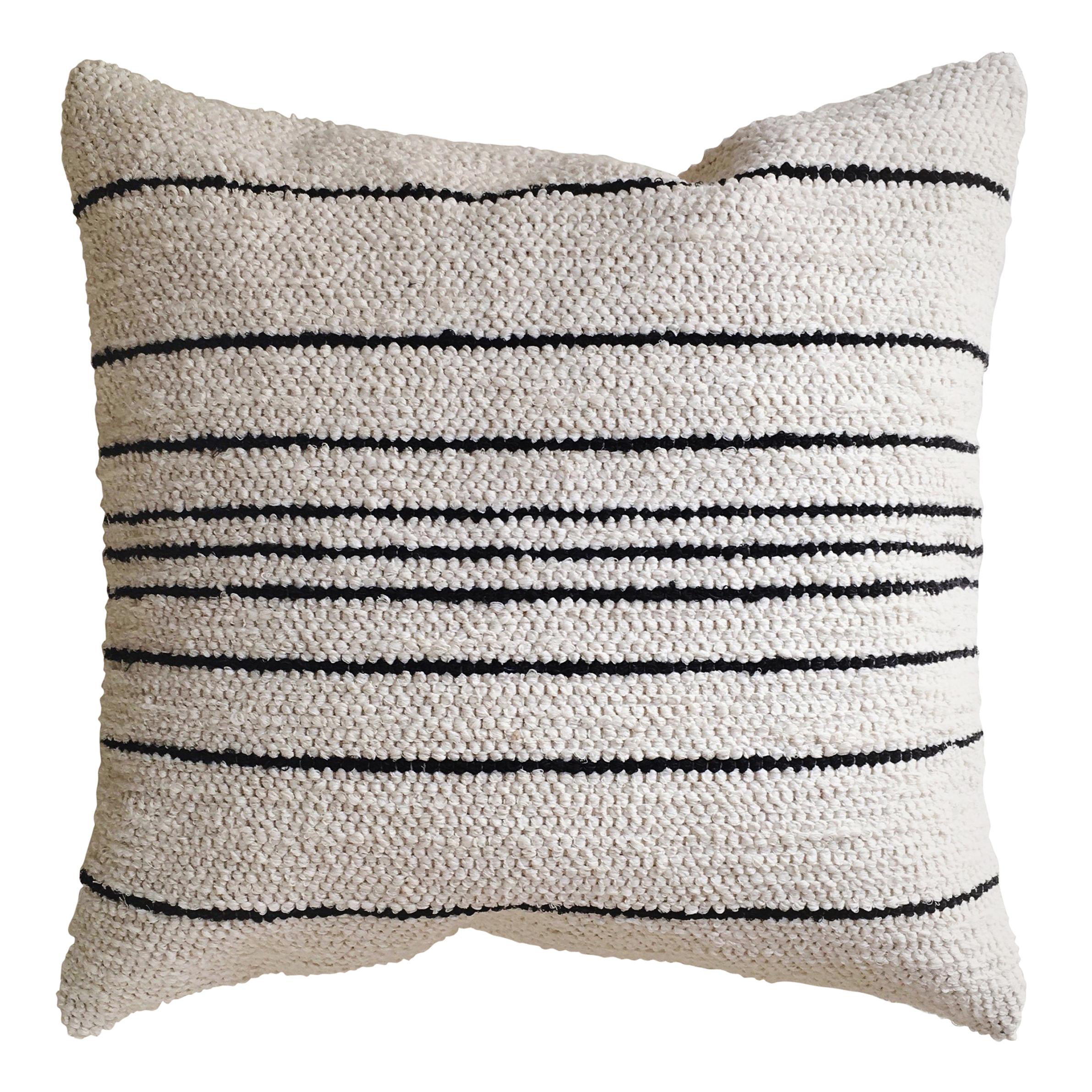 Handwoven Cotton Thin Stripe Throw Pillow in Black and Natural, in Stock