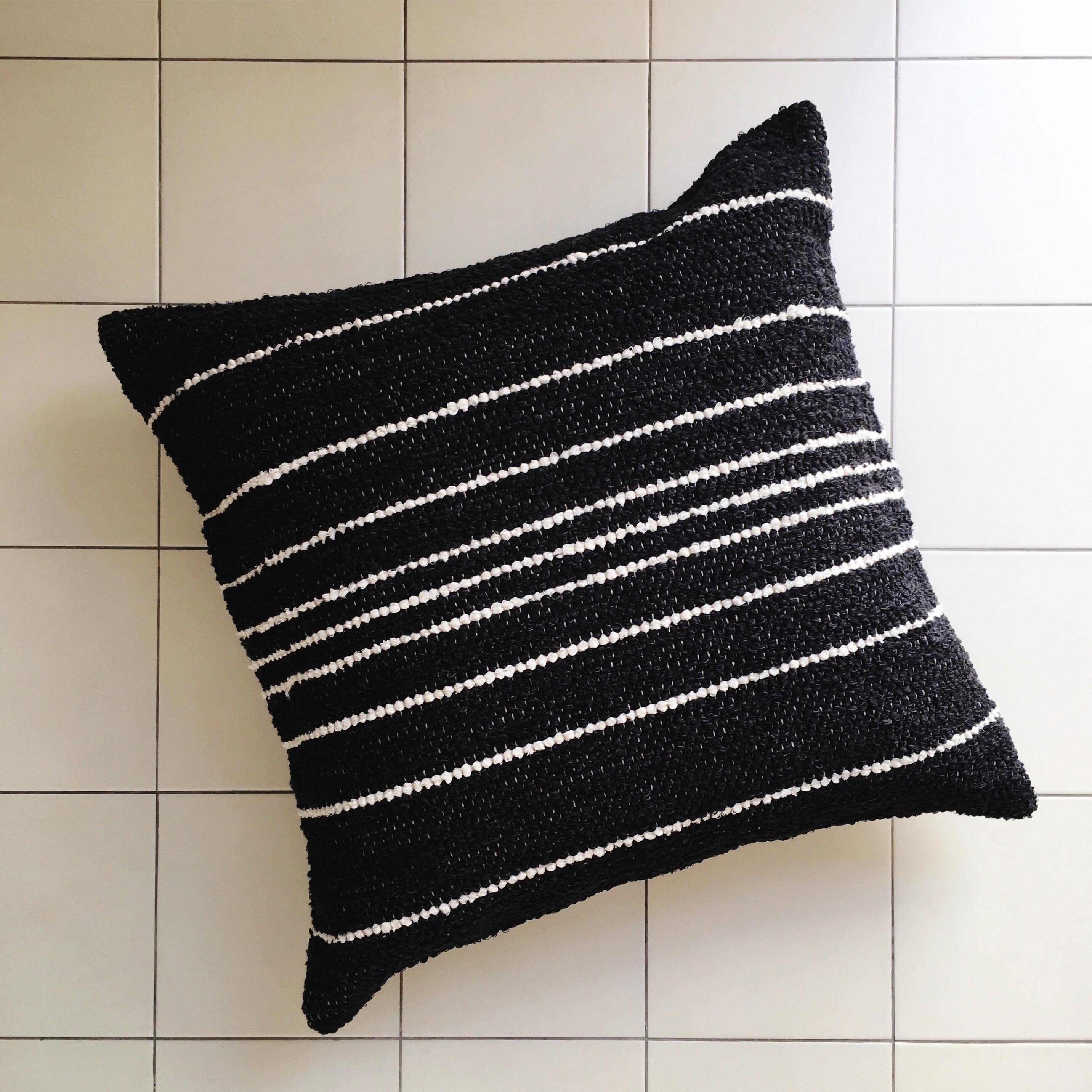 Great, bold, graphic striped pillow handmade of 100% cotton in one of the mother countries, Portugal. This large comfy throw pillow feels soft yet substantial and has a lovely texture.

Size: 24