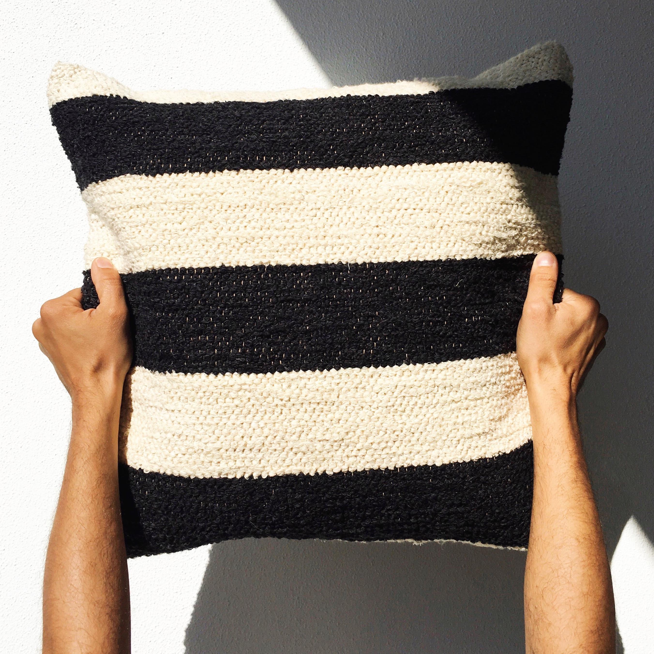 Hand-Woven Handwoven Cotton Thin Stripe Throw Pillow in Charcoal, in Stock