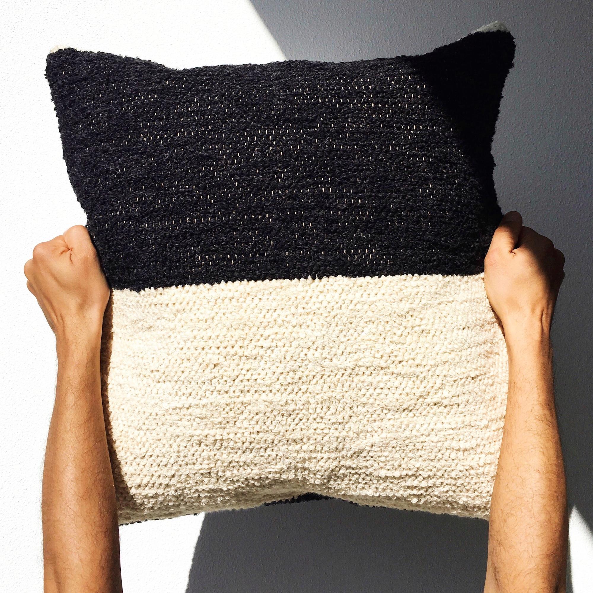 Handwoven Cotton Thin Stripe Throw Pillow in Charcoal, in Stock In New Condition In West Hollywood, CA