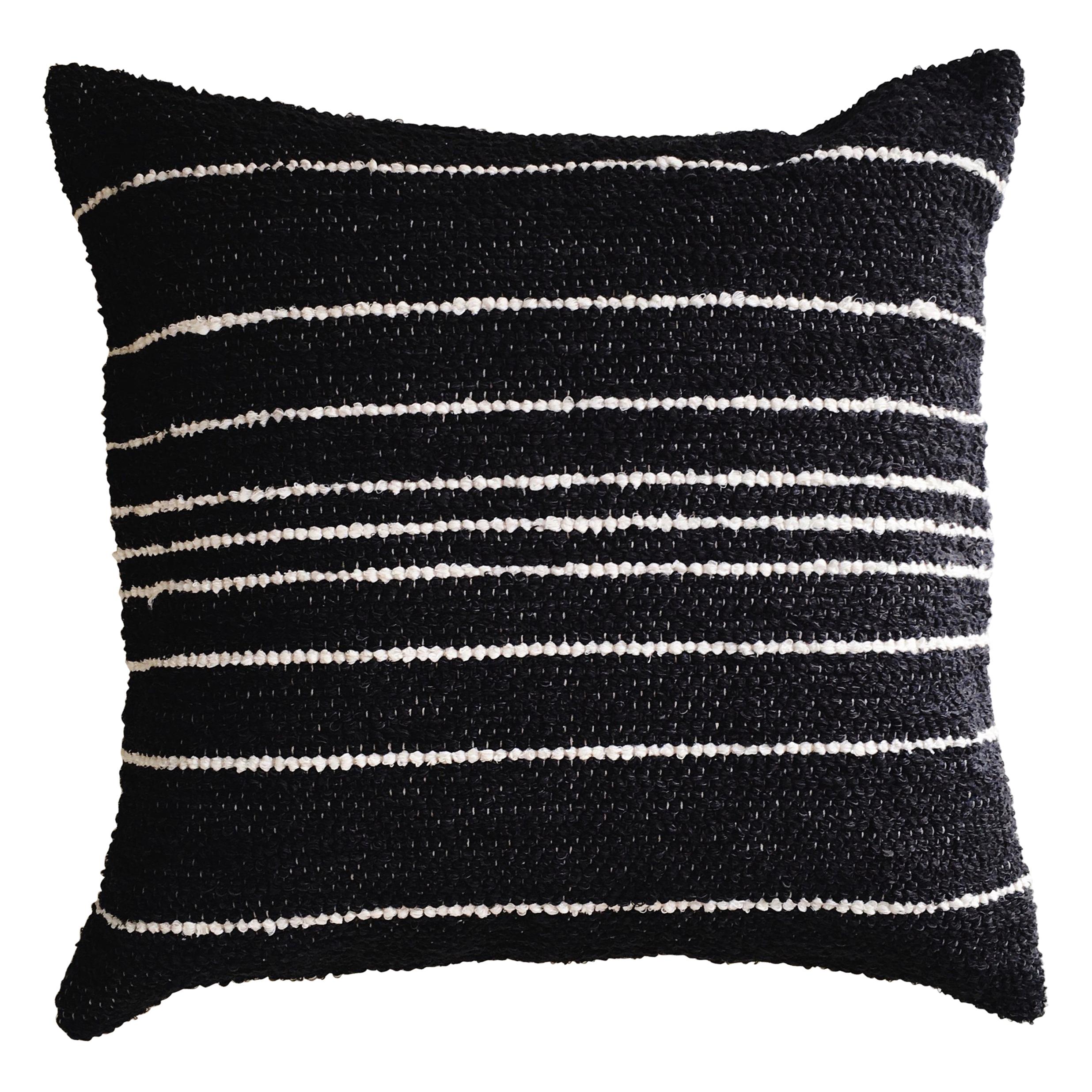 Handwoven Cotton Thin Stripe Throw Pillow in Charcoal, in Stock