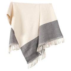 Handwoven Cotton Throw in Natural and Gray with Herringbone Hem, in Stock