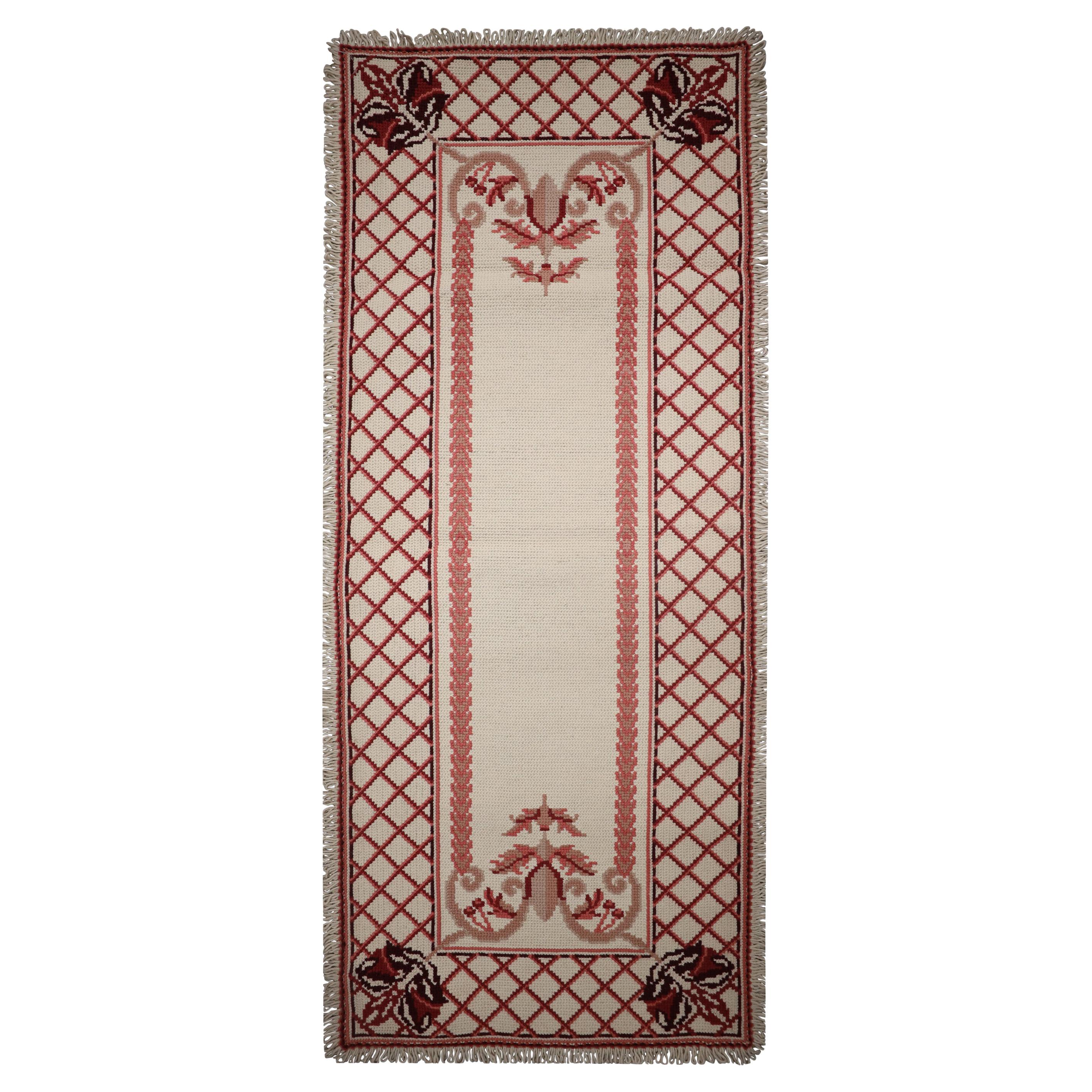 Alfombra tejida a mano Crema Rojo Aguja Alfombra tradicional de lana
