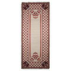 Handwoven Cream Red Needlepoint Carpet Traditional Wool Area Rug