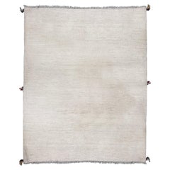 Used Handwoven Cream Wool Area Rug Plain Carpet Modern Gabbeh Rug