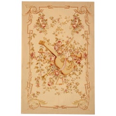 Handwoven Decorative Musical Aubusson Rug, Flat-Weave Tapestry