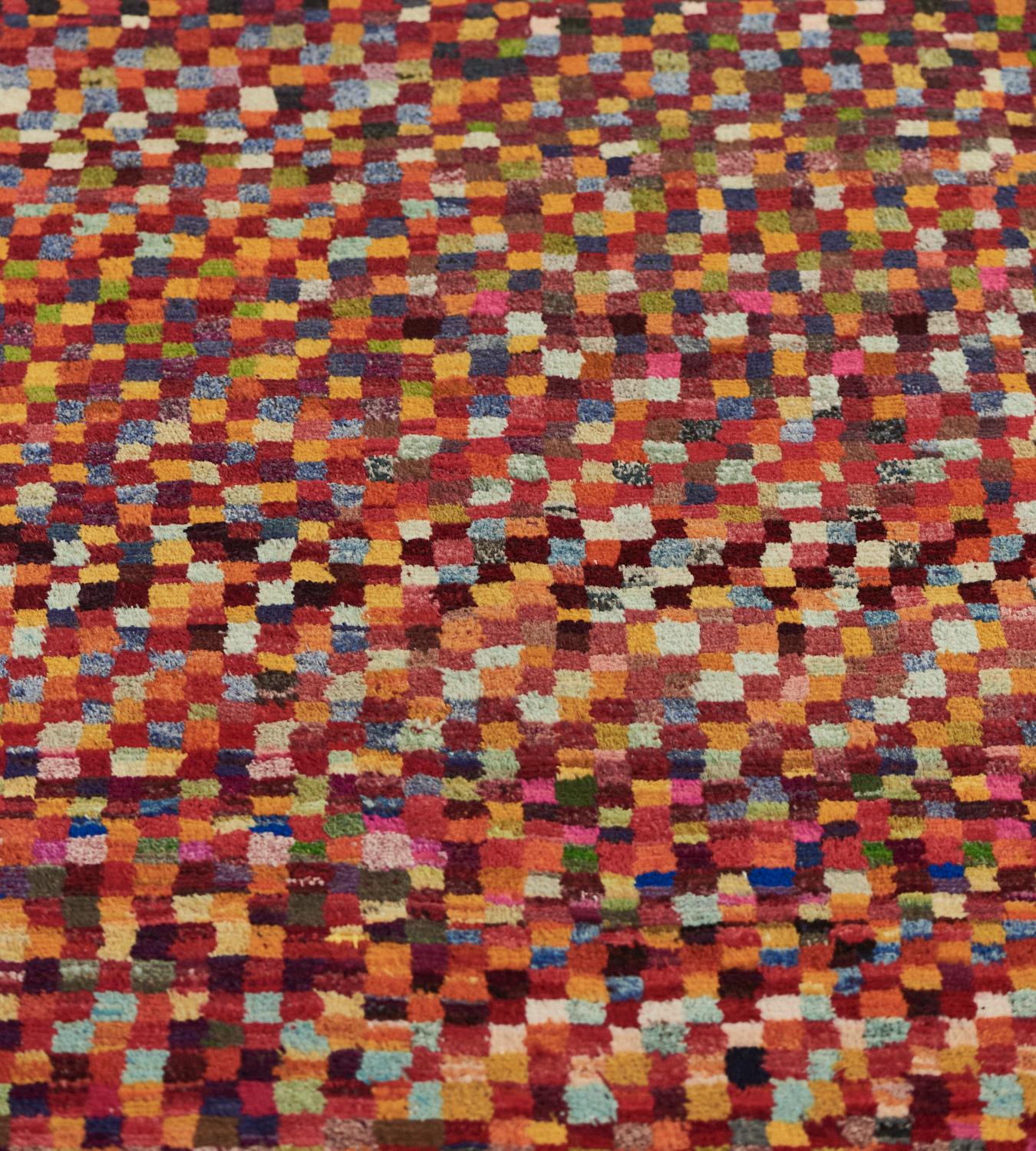 Hand-Knotted Handwoven Deep-Pile Colorful Contemporary Deco Rug For Sale