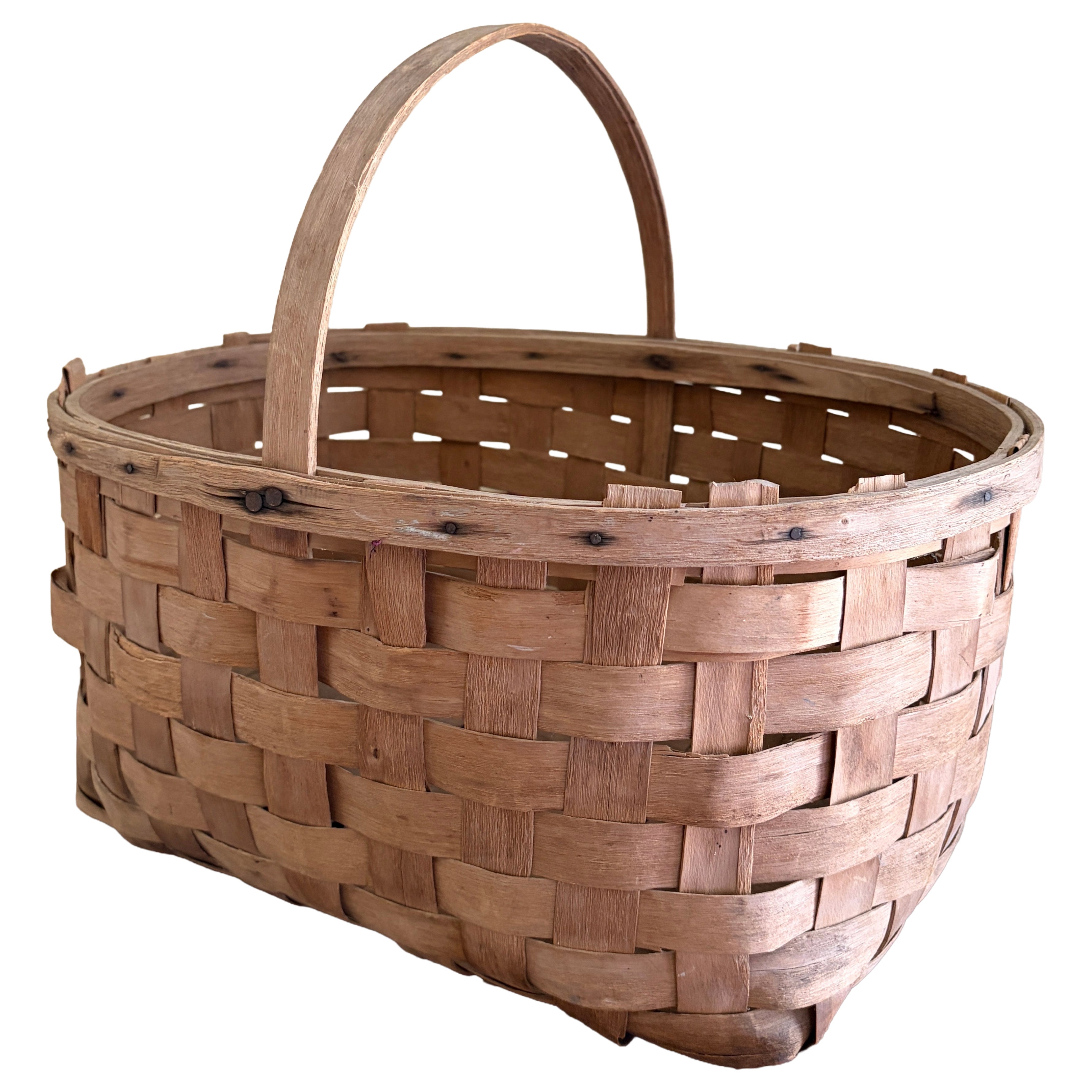 Handwoven Early 20th Century Split Oak Basket in the English Country Taste