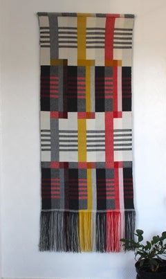Hand Woven Bauhaus Fringed Wall Panel Artwork