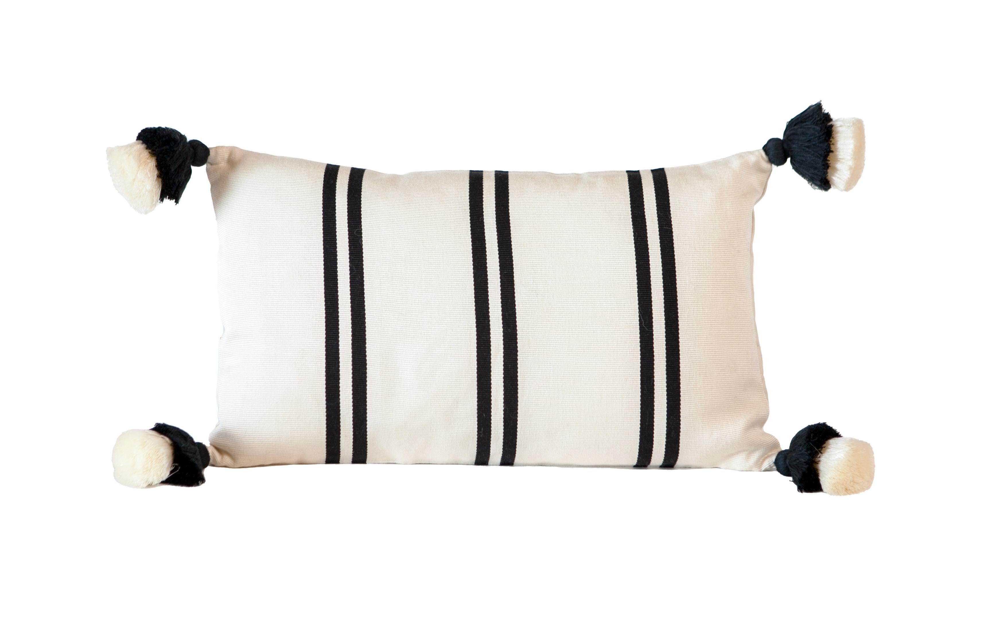 Handgewebtes Kissen aus feiner Baumwolle aus Peru mit dünnen Streifen, auf Lager, SCHLUSSVERKAUF