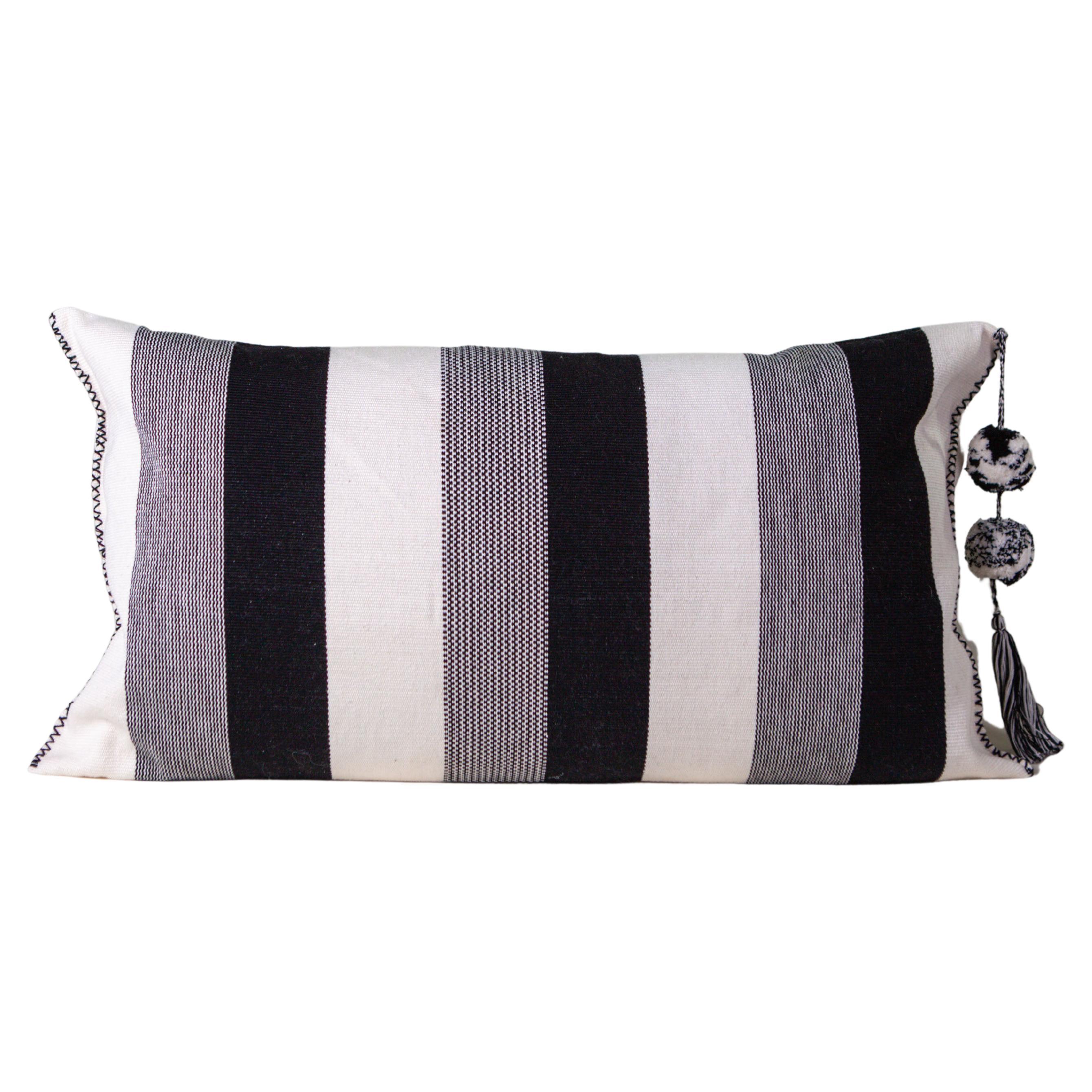 Pair of Gothic Key Black and White Throw Pillows in Scottish Wool at