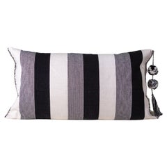 Handwoven Fine Cotton Lumbar Throw Pillow in Thick Black and White Stripes