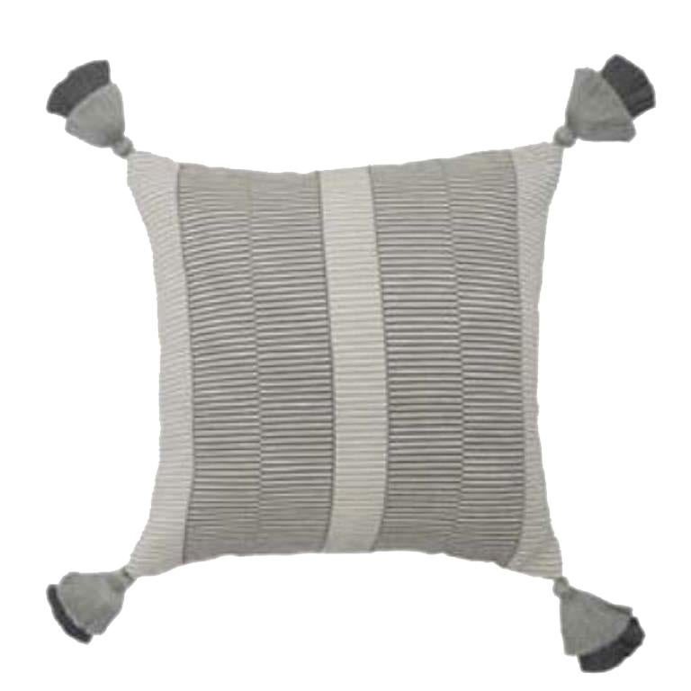 Handgewebtes Luna Grid-Überwurf-Kissen aus feiner Baumwolle mit Pompoms, auf Lager