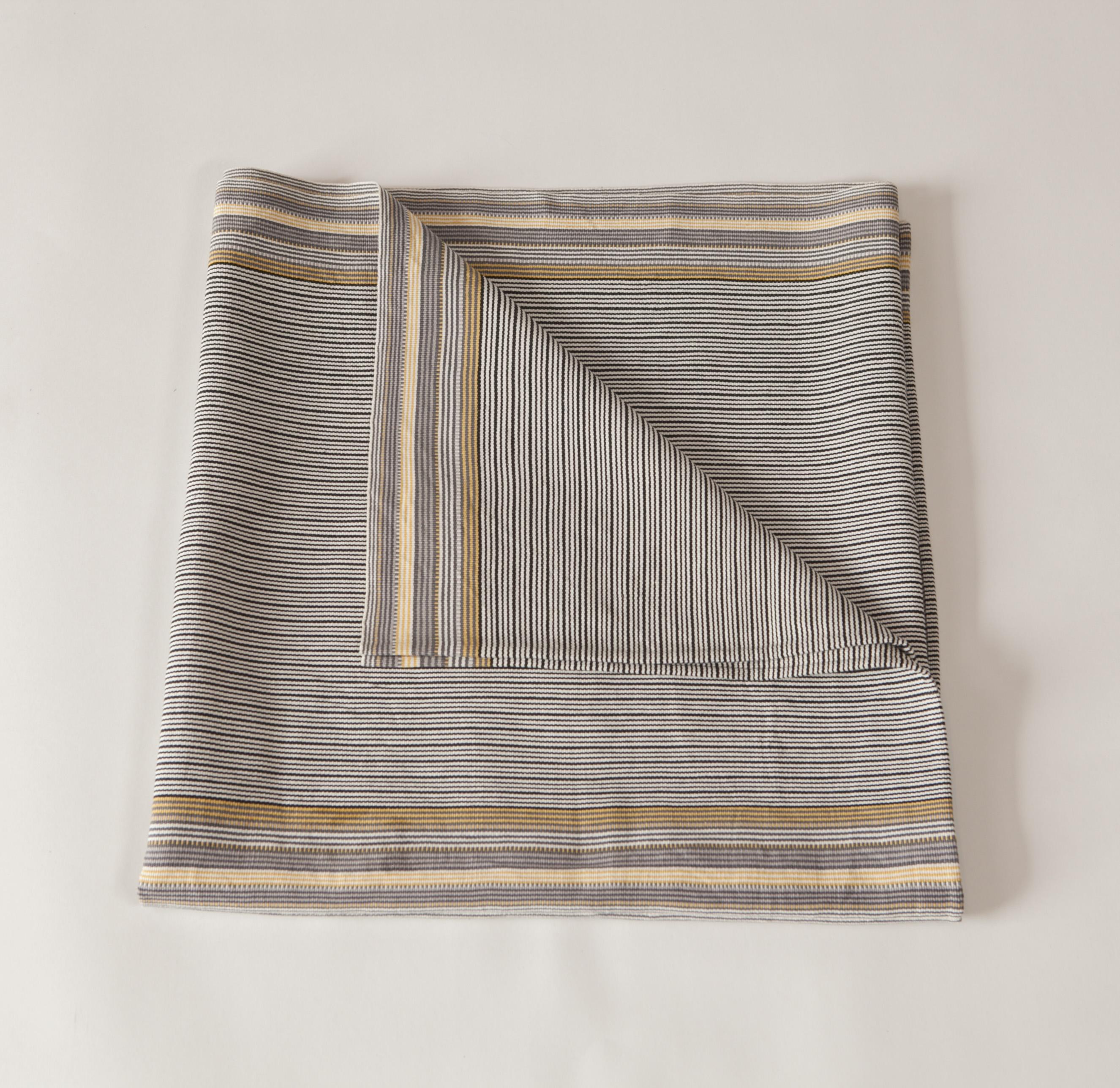 Sancri Throw - Cotton Handwoven Thin Gray and Yellow Stripe Blanket Home Accent In New Condition For Sale In West Hollywood, CA