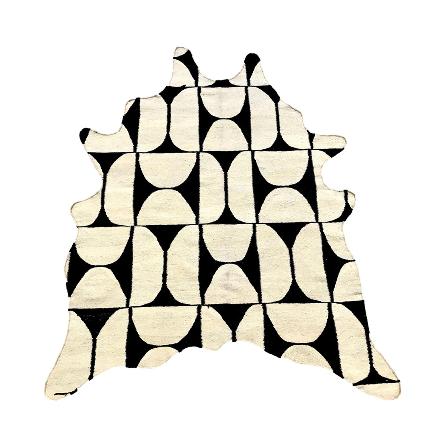 Handwoven, Flat-Weave Graphic Cowhide Rug For Sale