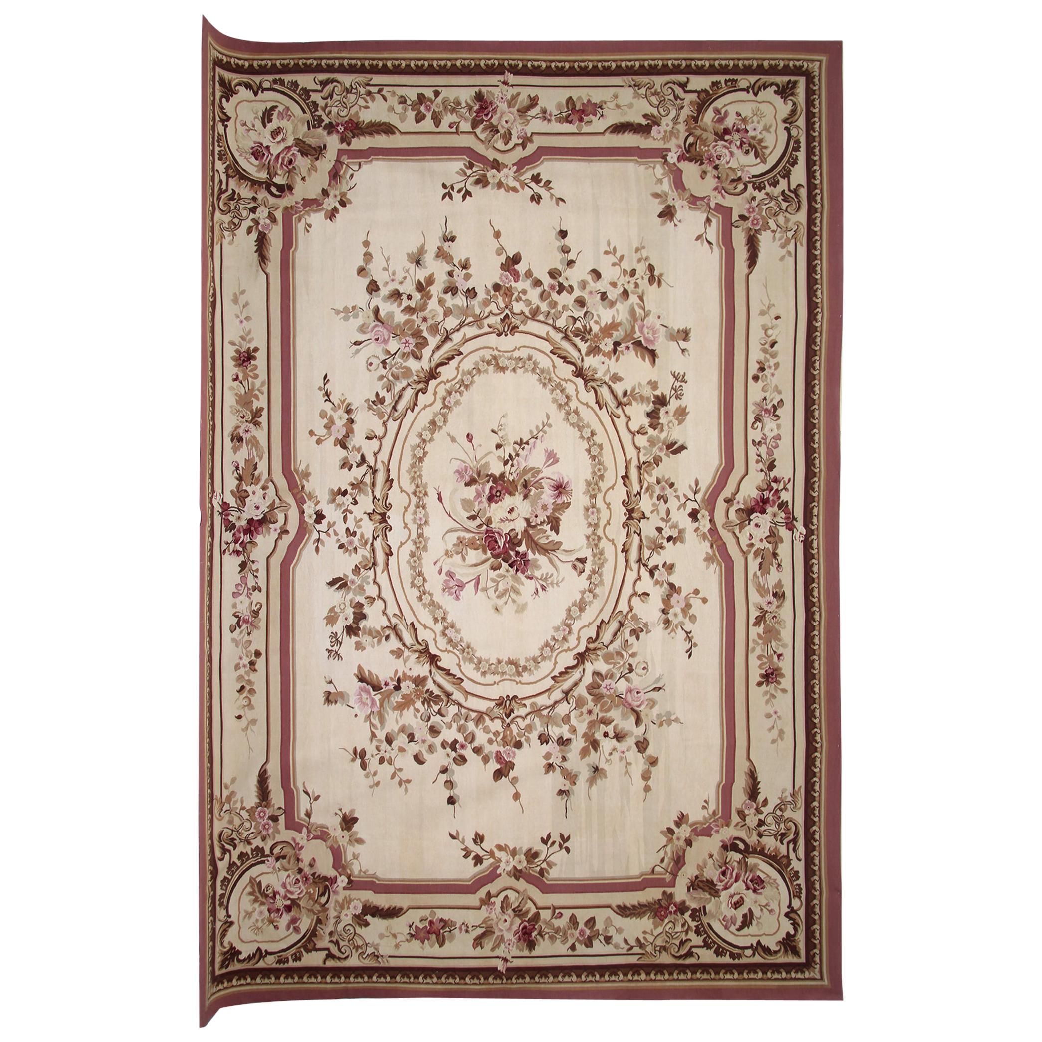 Handwoven Floral Needlepoint, Flat-Weave Aubusson Style Tapestry, Wall Hanging