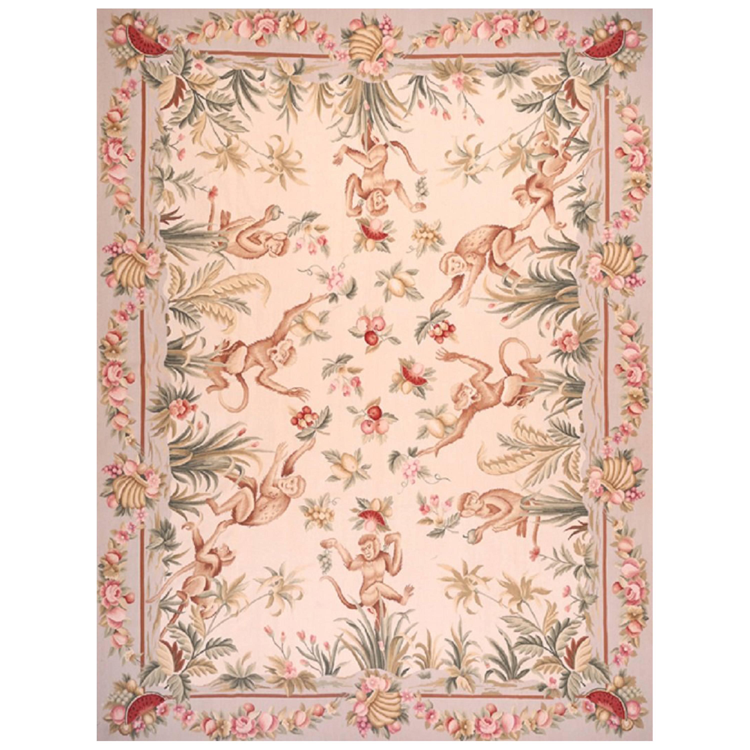 Handwoven French Aubusson with Monkey Motif For Sale