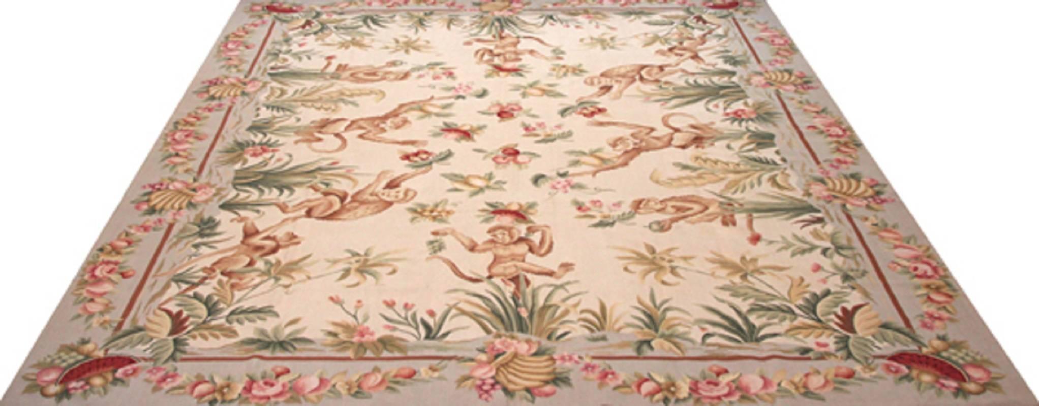 Chinese Handwoven French Aubusson with Monkey Motif  For Sale