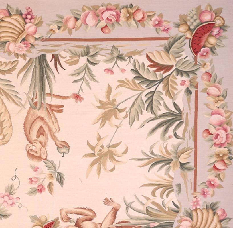 Hand-Woven Handwoven French Aubusson with Monkey Motif  For Sale