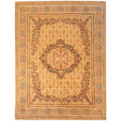 Handwoven French Savonnerie Rug with Gold Field