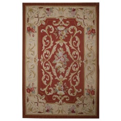 Handwoven French Style Needlepoint Rug Rust Red Wool Tapestry