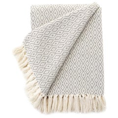 Handwoven Fringed Cotton Throw in Grey and Natural, in Stock