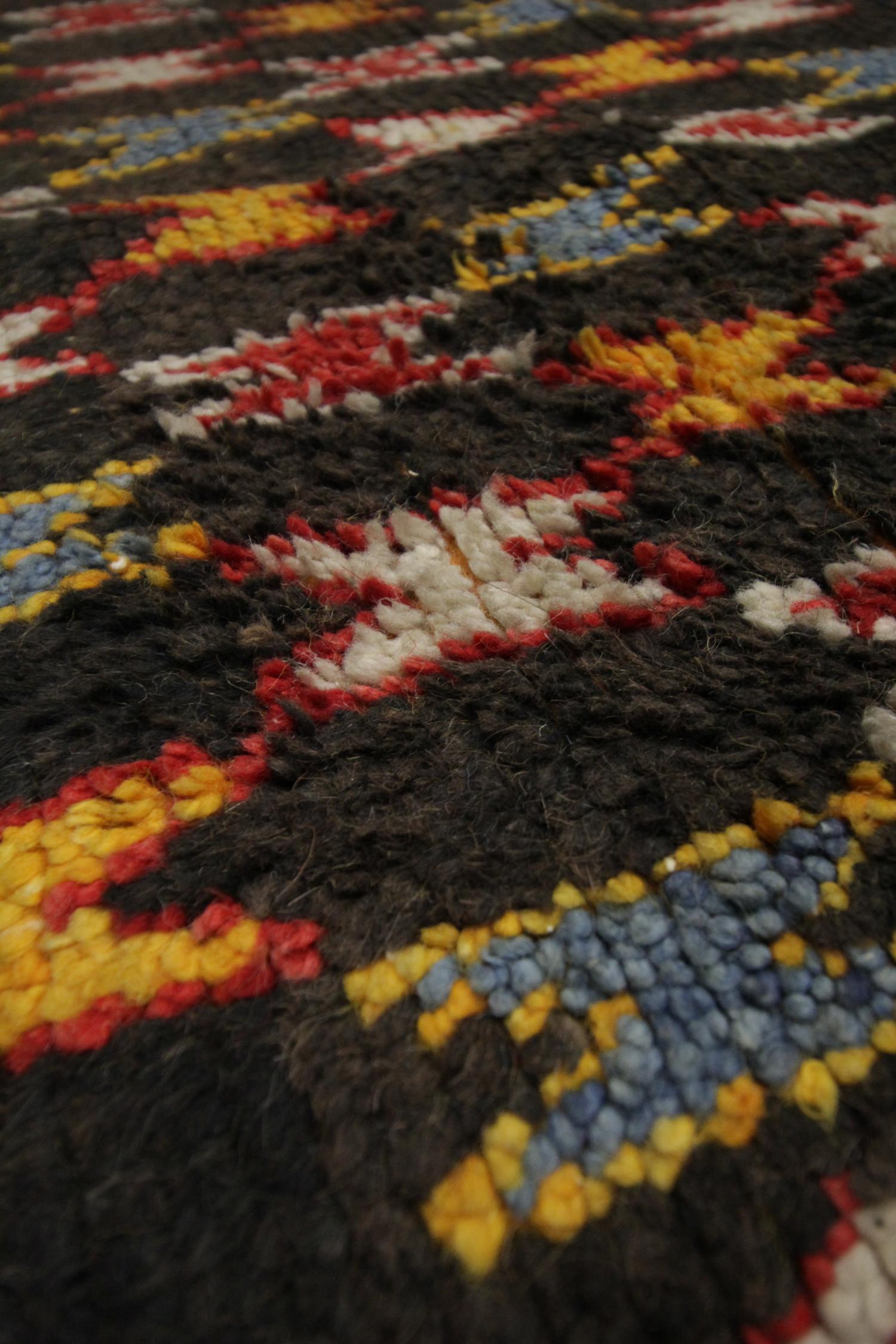Mid-Century Modern Handwoven Gabbeh Carpet Primitive Wool Pile Rug, Oriental Tribal For Sale