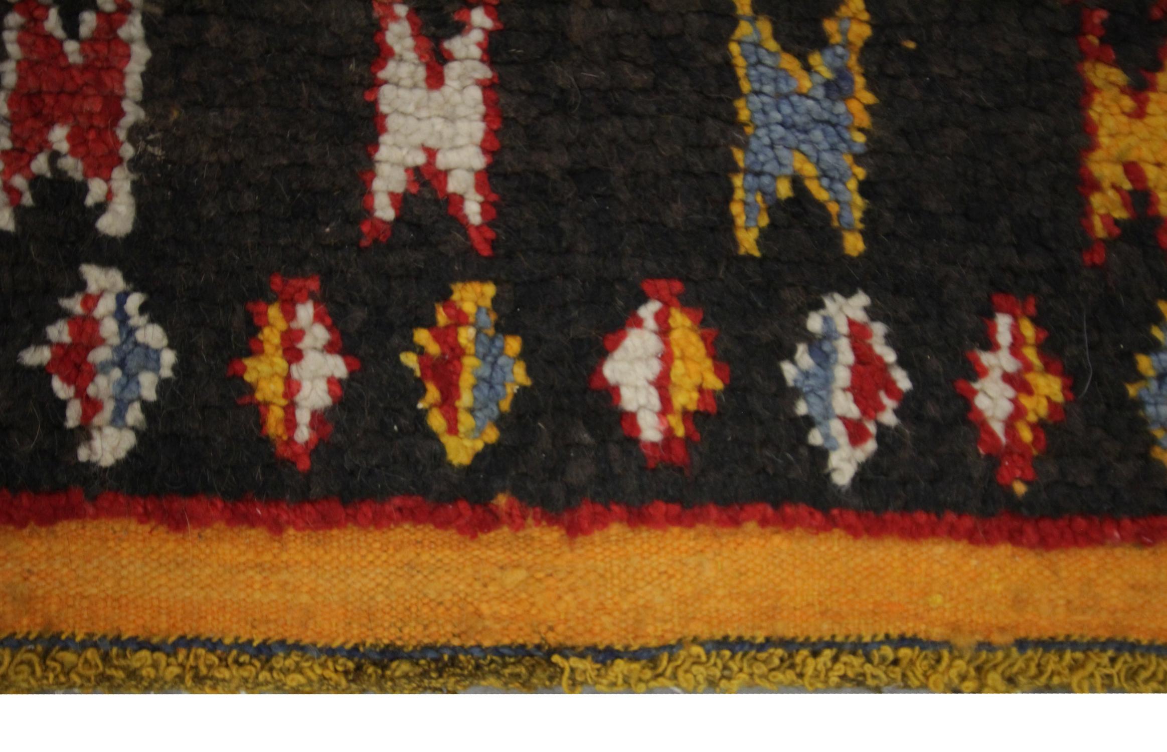 Mid-20th Century Handwoven Gabbeh Carpet Primitive Wool Pile Rug, Oriental Tribal For Sale