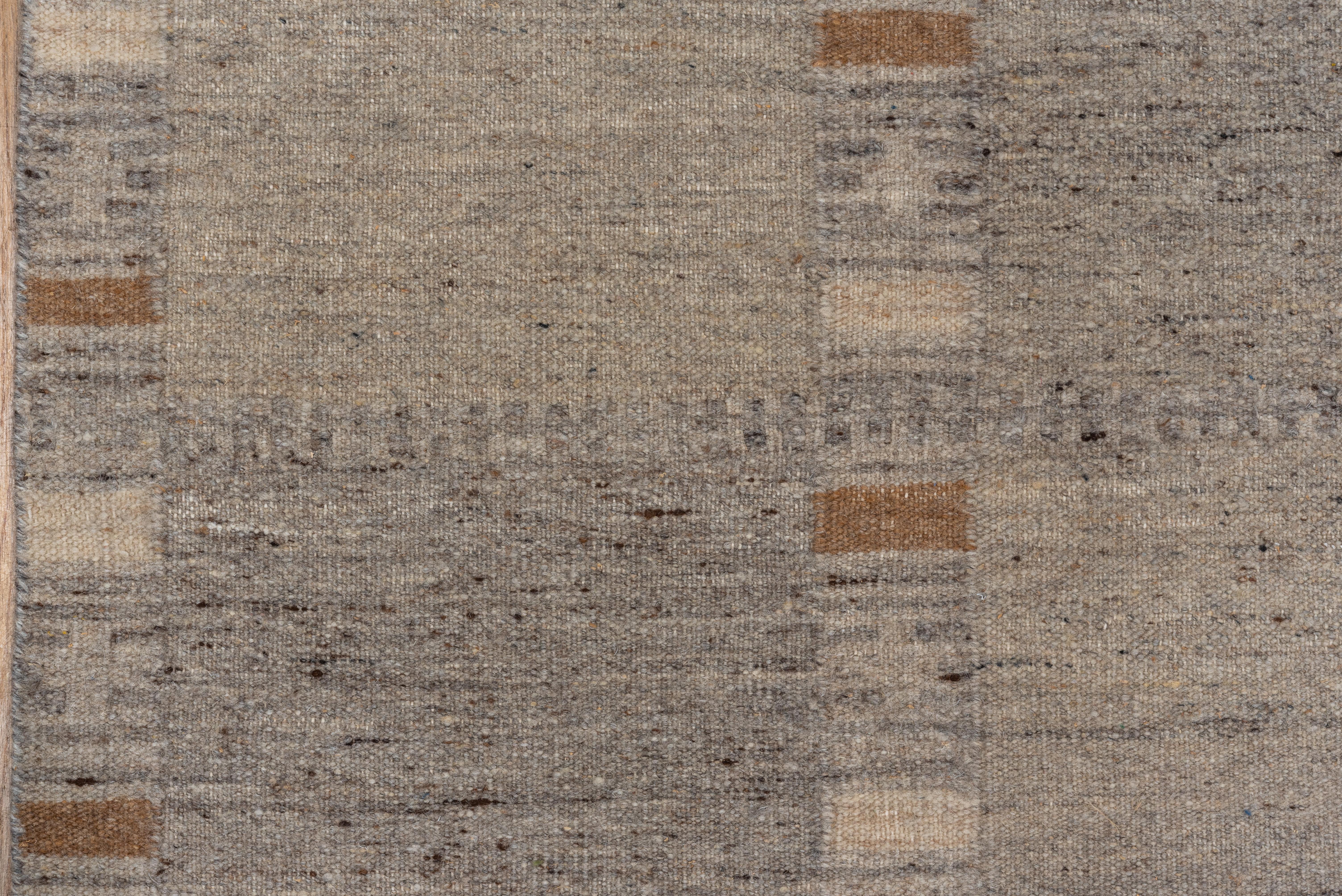 Contemporary Handwoven Gray Scandinavian Design Rug, Box Design Allover Field