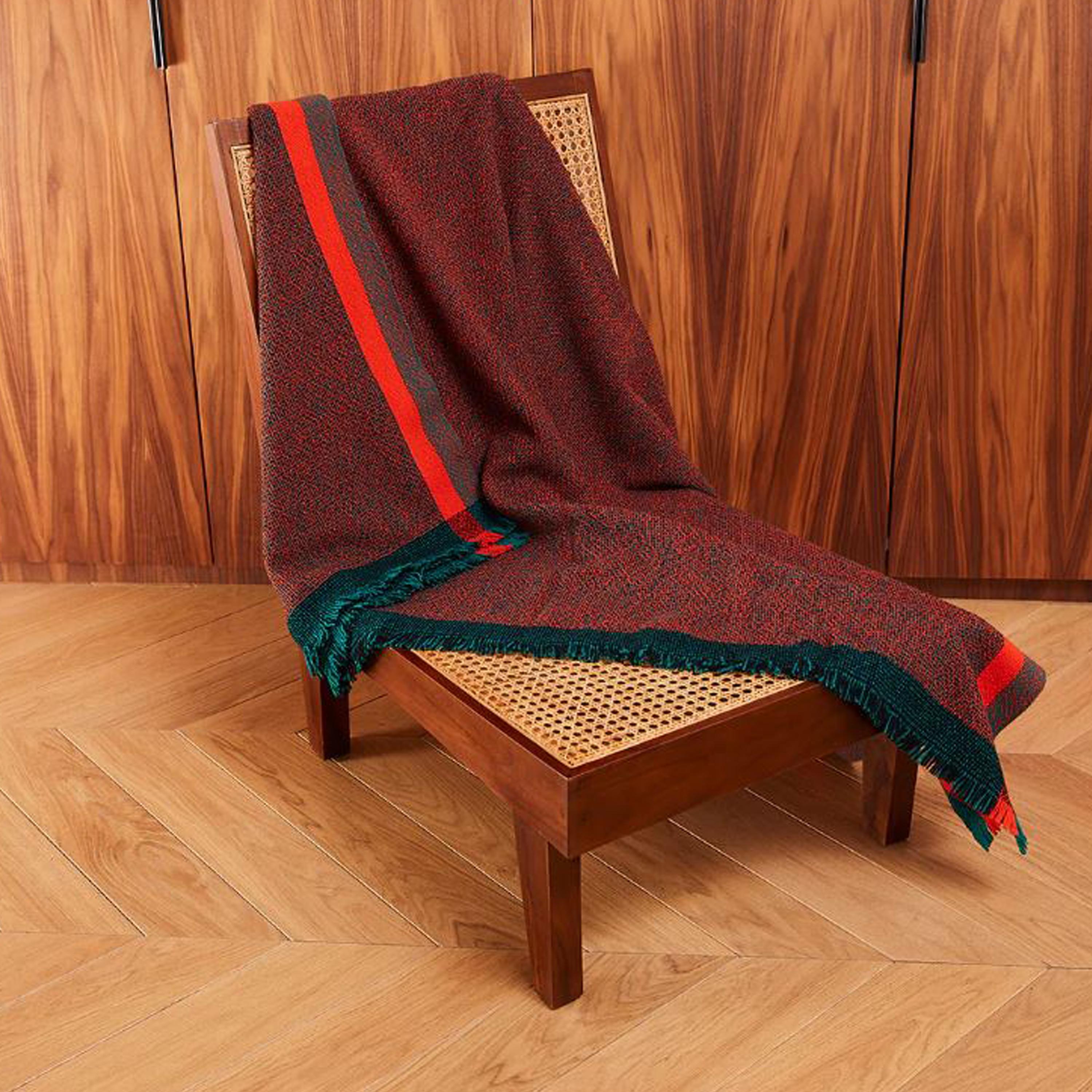 Hand-Woven Handwoven Green and Orange Wool Throw By Cristian Zuzunaga, Spain 2022