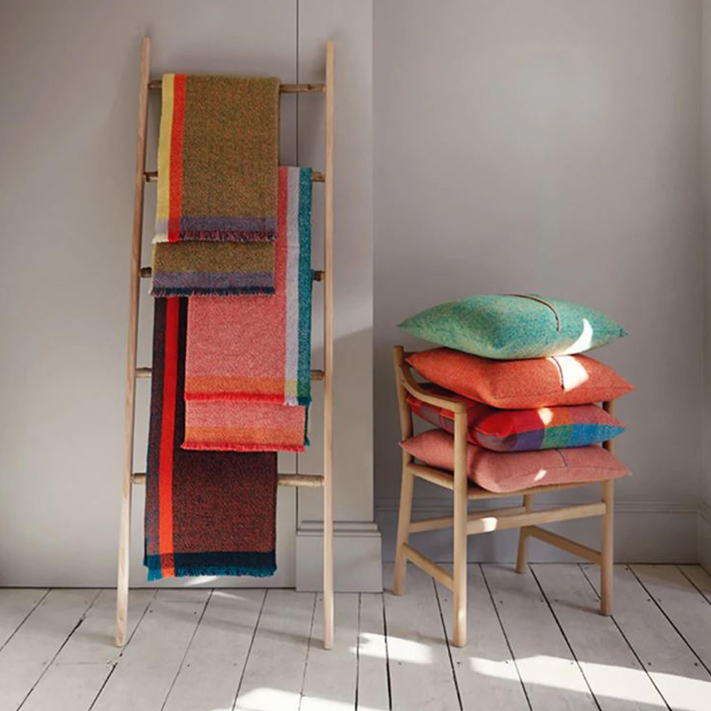 Contemporary Handwoven Green and Orange Wool Throw By Cristian Zuzunaga, Spain 2022