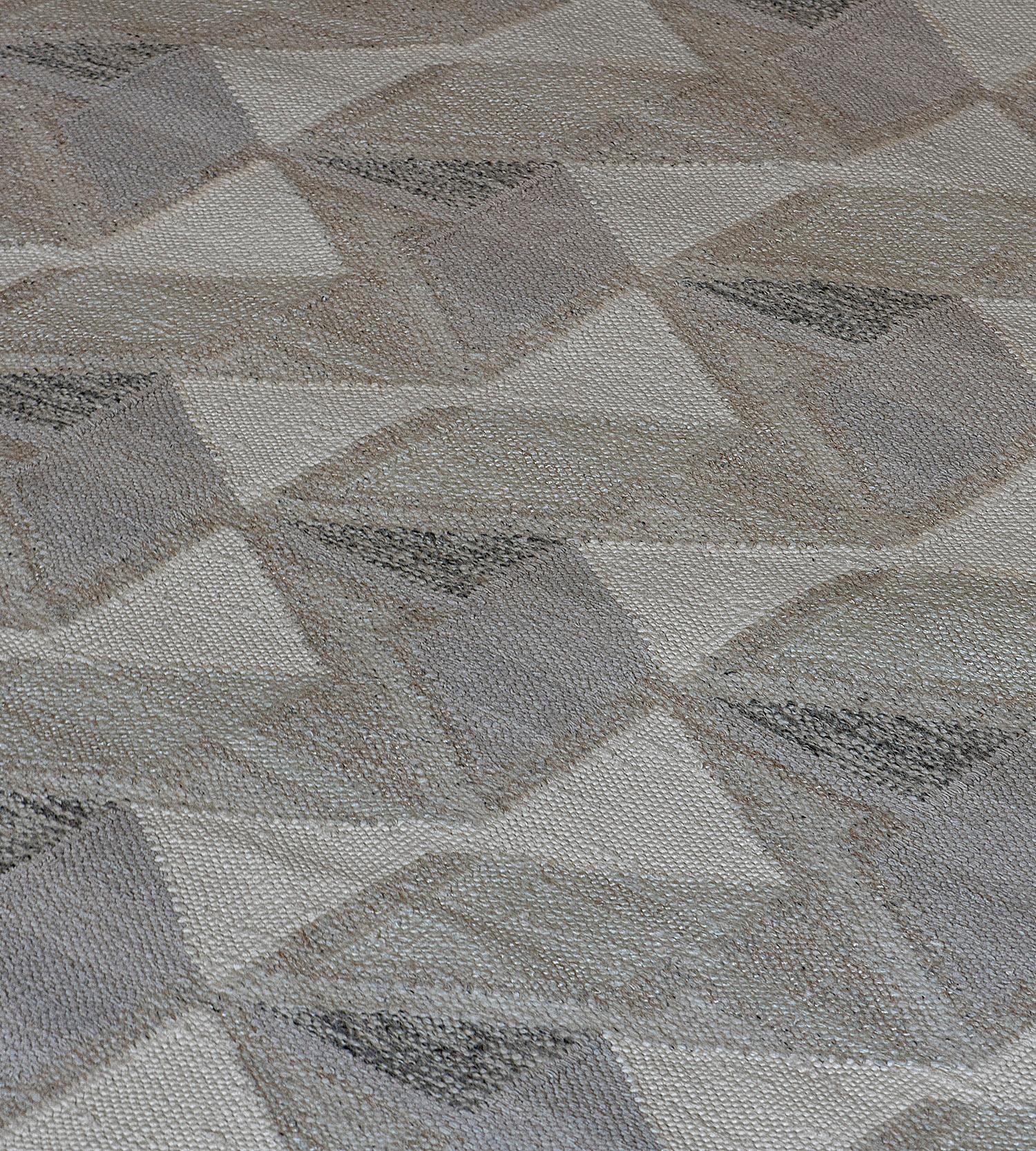 Scandinavian Modern Handwoven Grey Swedish-Inspired Wool Flatweave Rug For Sale
