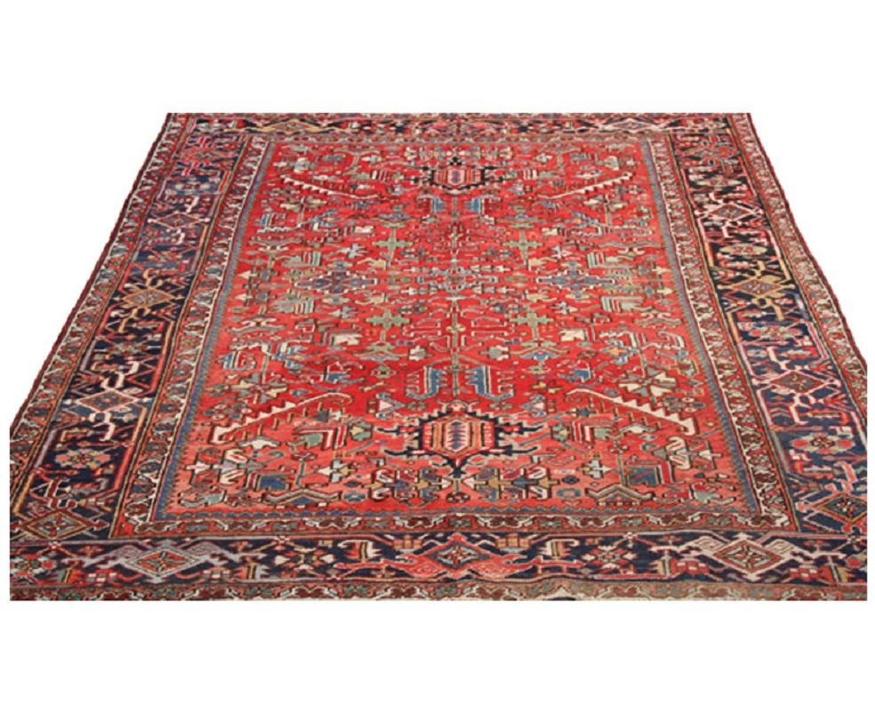 Persian Handwoven Heriz Red Colored Field and Navy Border For Sale