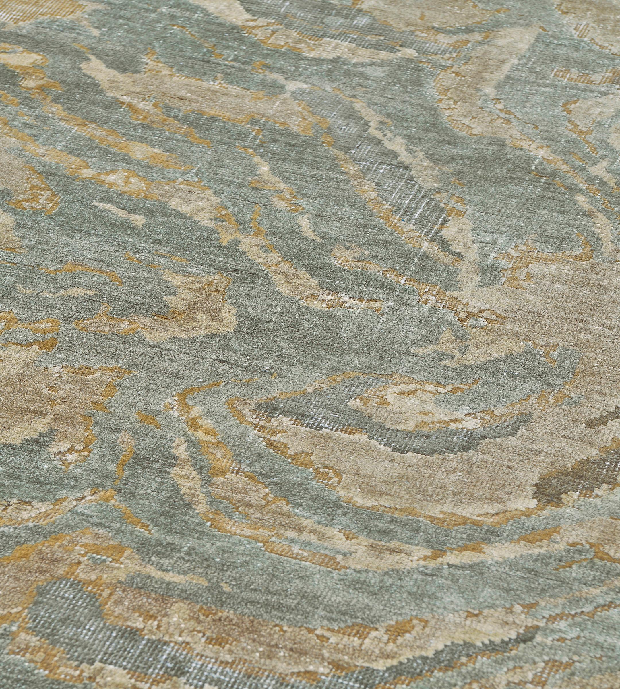 Tapis abstrait tissé à la main en laine High-Low en vente 1