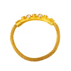 Handwoven in 24K Gold Chain Bracelet Adorned with Rose Cut Diamonds