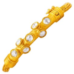 Handwoven in 24K Gold Chain Bracelet Adorned with Rose Cut Diamonds