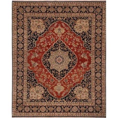 Tappeto indiano di Agra tessuto a mano, motivo floreale tradizionale moghul, 8'0" × 10'0"