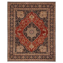 Tappeto indiano di Agra tessuto a mano, motivo floreale tradizionale moghul, 8'0" × 10'0"