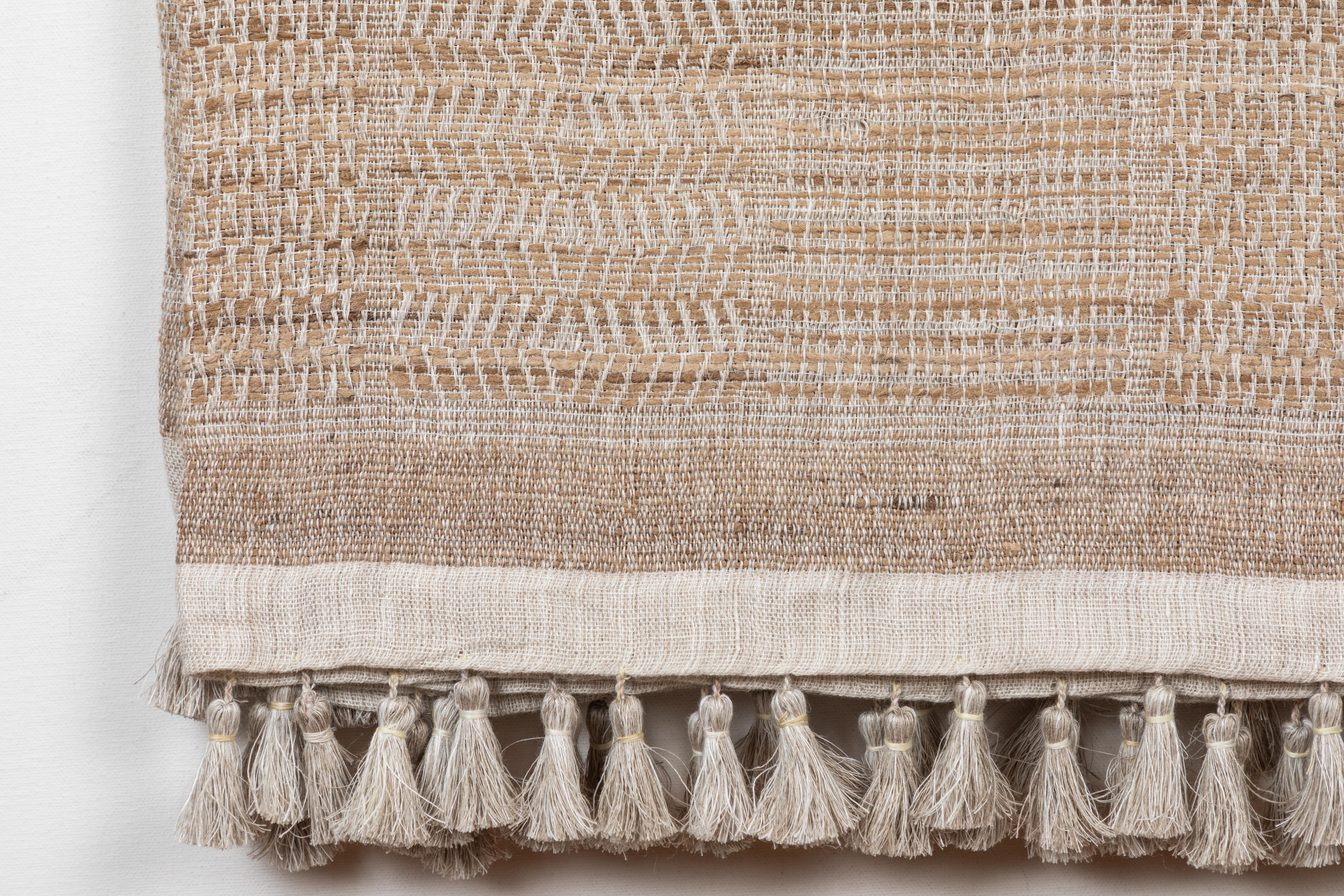 A contemporary line of cushions, pillows, throws, bedcovers, bedspreads and yardage hand woven in India on antique Jacquard looms. Hand spun wool, cotton, linen, and raw silk give the textiles an appealing uneven quality. Sizes vary slightly.
This