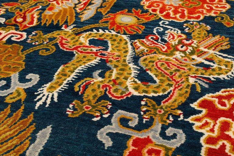 Handwoven Indigo and Red Chinese Dragon and Phoenix Rugs by Carini For ...