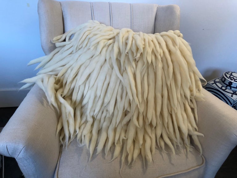 Coussin Décoratif Rond Tricoté Main 100% Laine Mérinos - 12 Pouces Gris Bleuté