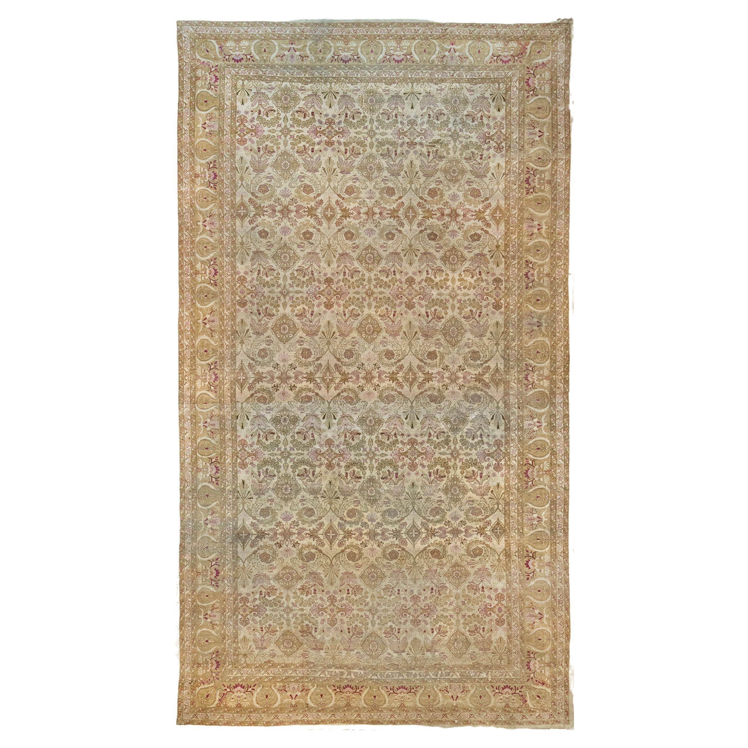Handwoven Ivory Agra Rug from the Late 19th Century