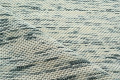 Handwoven Ivory and Blue Wool Rug, Contemporary Minimalist Handmade Carpet