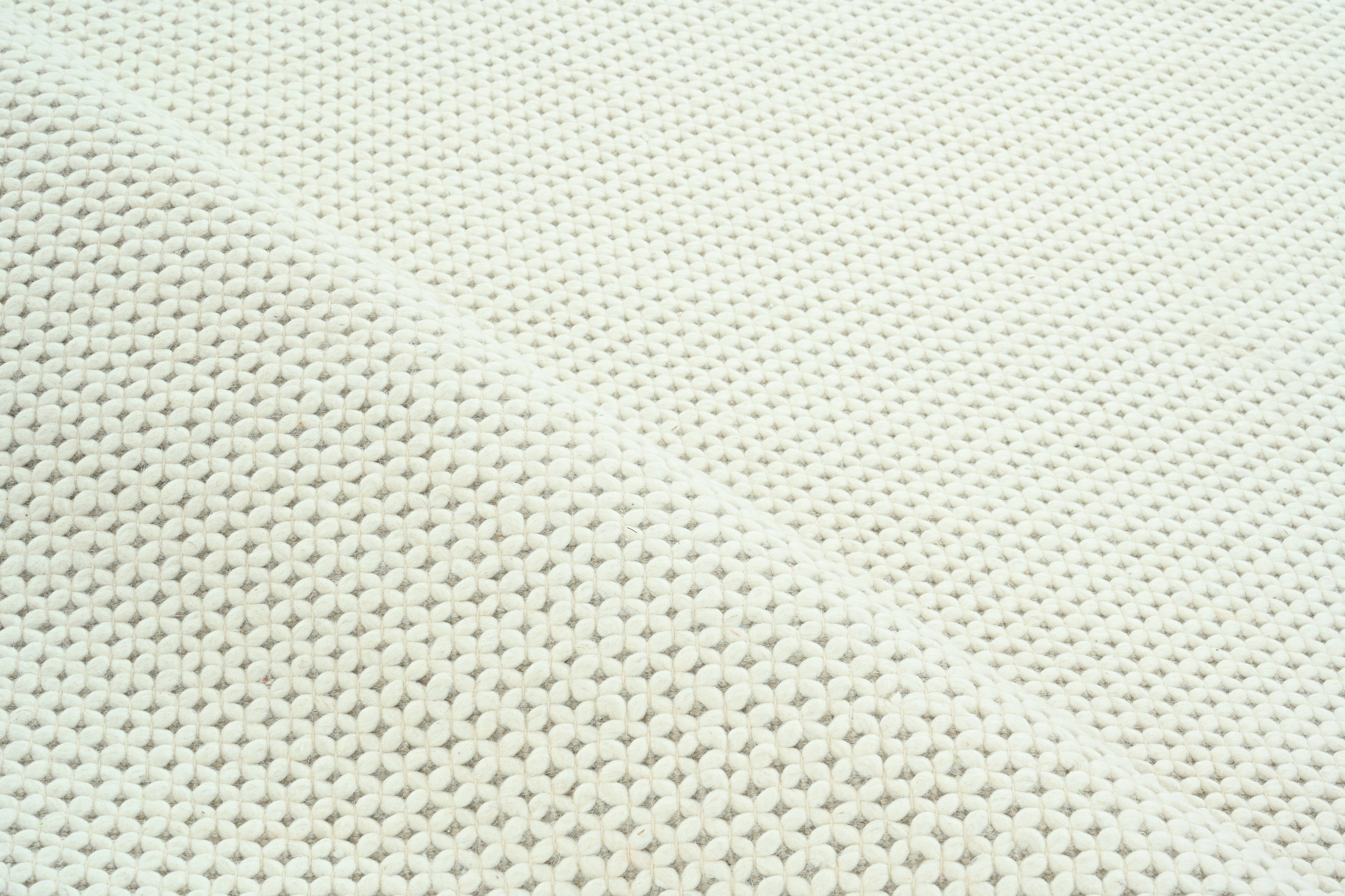 Handwoven Ivory Wool Rug, Minimalist Contemporary Handmade Carpet For Sale